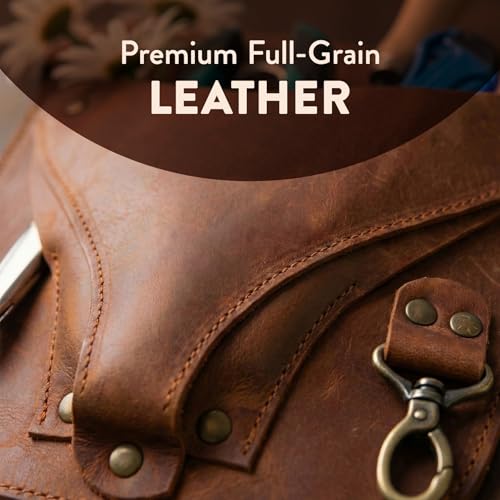 Leather Florist Tool Belt – Garden Tool Pouch with Adjustable Belt, Genuine Leather Gardening Waist Bag for Florists & Gardeners, Utility Floral Tool Holder, Warm Brown