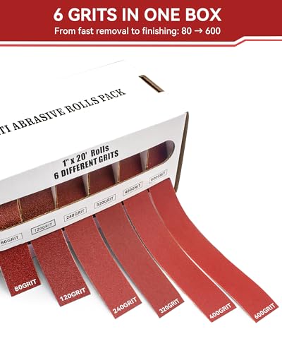 Emery Cloth Roll, 6 Grits, 1 Inch x 19.7 ft (6m) Sandpaper Roll 80 120 240 320 400 600, Emery Cloth for Metal, Wood, Automotive and Furniture, Wet/Dry Abrasive Cloth with Dispenser 6 Grits Pack (80/120/240/320/400/600)