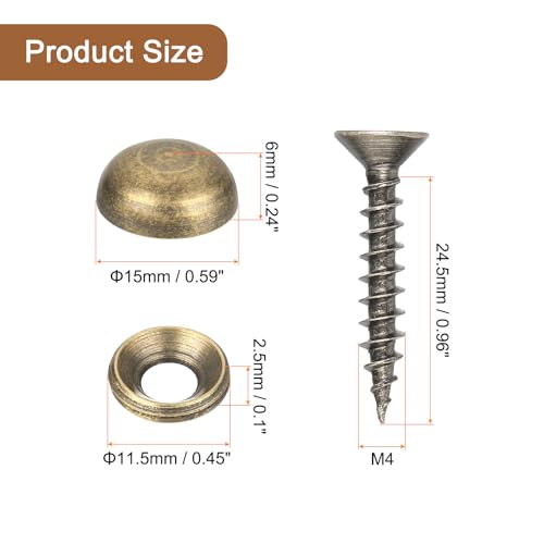 uxcell 30Pcs Brass Decorative Screws with Caps, 15mm Mirror Screws Cover Self-Tapping Screws for Furniture Fixing, Bronze (Pack of 2) 15mm (Pack of 2)