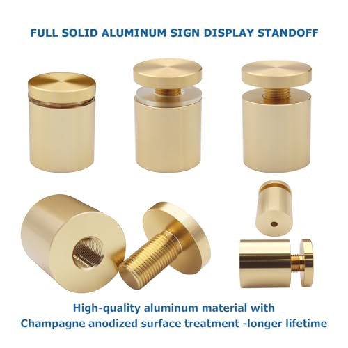 1” x 1” Inch 4PCS Aluminum Solid Sign Standoff Screws for Acrylic Advertising Screw wall Fixing standoffs mounts Glass Display Signs (Champagne Anodized Color) champagne anodized 1" x 1" Inch