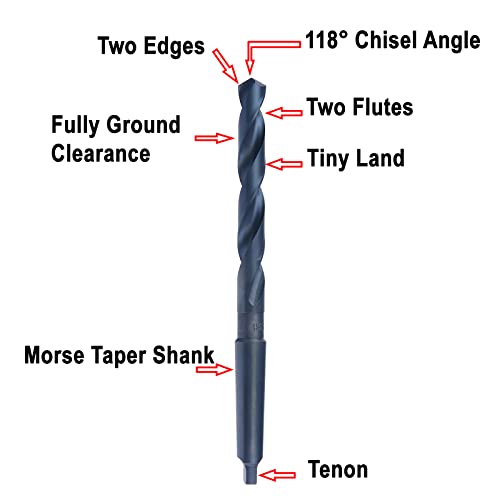 MAXTOOL 13/16" Twist Drill Bits with Morse Taper Shank HSS M2 Taper Shank Drill Bits Black Oxide MT No 3; TS02B05R52 13/16"