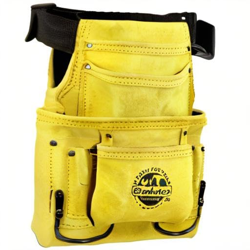 GRAINTEX SS2279 10 Pocket Nail & Tool Pouch Yellow Color Suede Leather with 2” Webbing Belt for Constructors, Electricians, Plumbers, Handymen