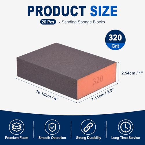 20Pcs 320Grit Sanding Sponges, Wet Dry Sanding Blocks 20