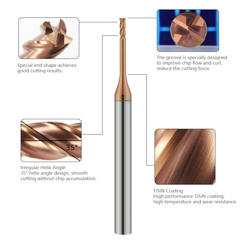5pcs 3/32" Long Reach End Mill Square Nose Miniature 4 Flute for Steel 3/32x9/32x1/2NLx1/8x1-1/2"