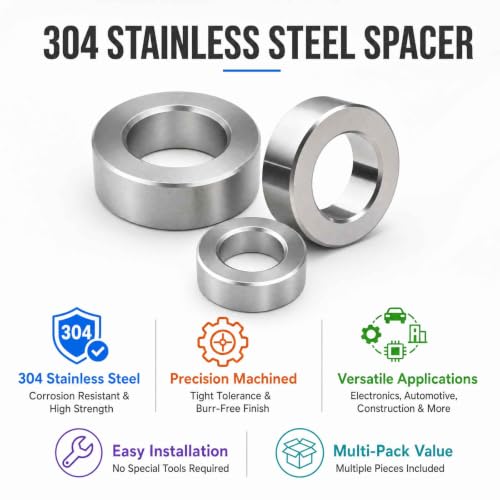 10Pcs 304 Stainless Steel Spacer, 12mm Bore x 20mm OD x 12mm Length, Round Metal Standoff Bushing for M12 Screws Bolts Rods, Corrosion Resistant 0.79 x 0.47 x 0.47 inch 10