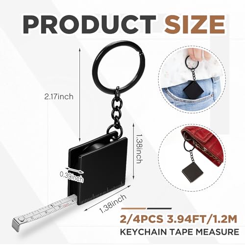 Quelay 4 Pcs Mini Tape Measure Keychain,Small Measuring Tape,Black Black