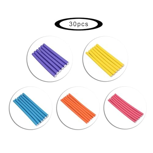 30 Pieces Flexi Curling Rods 9.45 Inch Bendy Foam Curler Rollers No Heat Hair Curlers for Medium and Long Hair Sleeping Overnight (5 Colors) 1 count (Pack of 30)