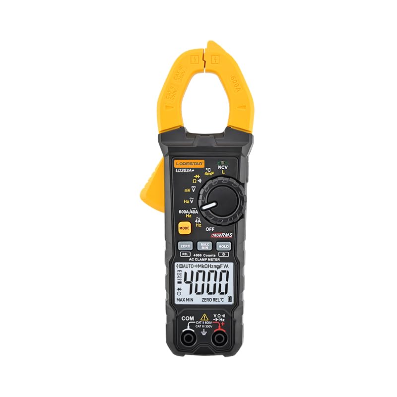 Digital Clamp Meter Multimeter 4000 Counts Voltage Tester with Auto Range, AC/DC Voltage, AC Current, Resistance, Capacitance, Continuity Diode,Live Wire Test, NCV, True RMS, AC Current Meter LD202A+ LD202A+ 4000 Counts AC Current
