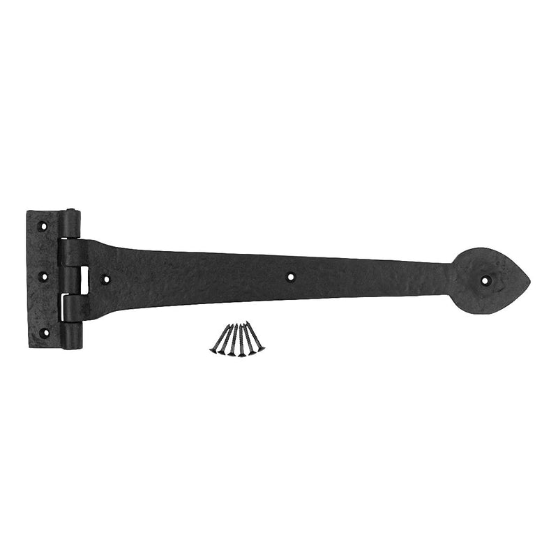 Renovators Supply Manufacturing Gate Hinges 15 in. Black Wrought Iron Spade Tip Strap Hinges for Gates and Doors with Mounting Hardware Pack of 1