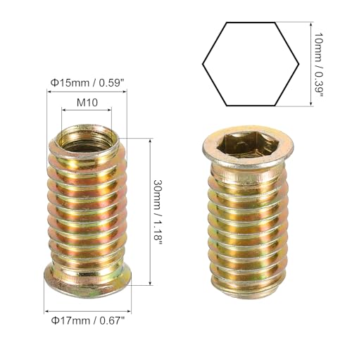uxcell Wood Furniture M10x30mm Threaded Insert Nuts Interface Hex Socket Drive 25pcs 25