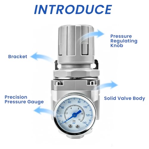 AR3000-03 Air Regulator with Gauge & Bracket, 3/8" NPT, Adjustable 0-145 PSI for Compressed Air Systems 3000-03