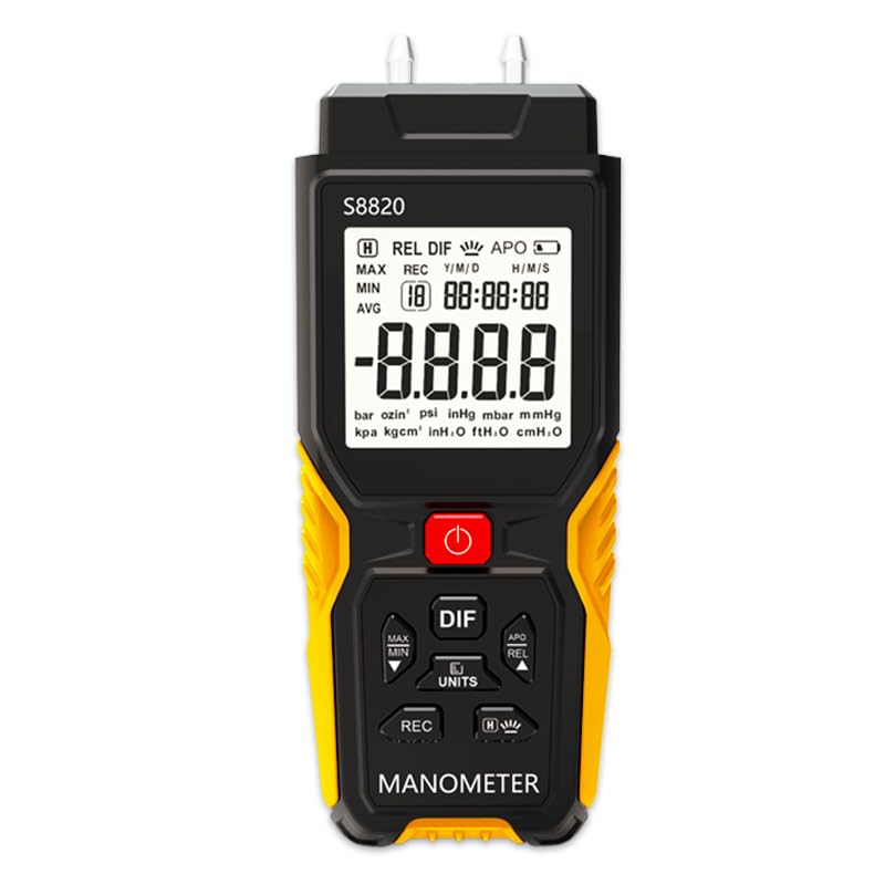 Digital Air Pressure Meter,+/-36.80kPa 147.7inH20 Dual-Port Manometer,Differential Pressure Gauge for air Conditioning Systems,Ventilation ducts,HVAC,Gas Pressure Tester