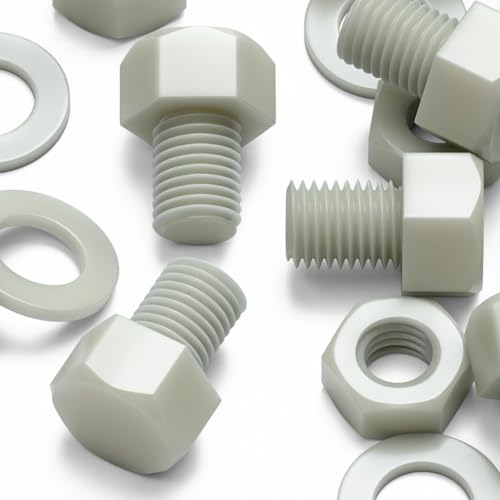 10x Natural Glass Filled Nylon Hex Head Screws M16 x 20mm, Nuts & Washers