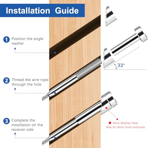 24 Pack Beveled Angle Washers 25/64", 33° Handrail Angle Washer Max for 5/16" Cable Railing Hardware Kit, Marine Grade SST316 Quality for Stair Deck Metal Wood Aluminum End Posts 24x Angle Washers