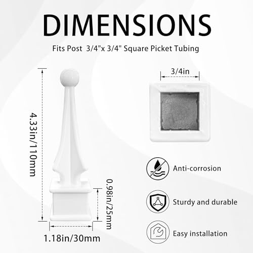 10pcs Aluminium Alloy Fence Finials Fits 3/4" Square Post - Metal Four Sided Spire Wing Tip White Finial Fence Toppe, for Yard Garden Lawn Iron Picket Fence Finial Tops Decoratio White B 3/4 inch-10Pcs