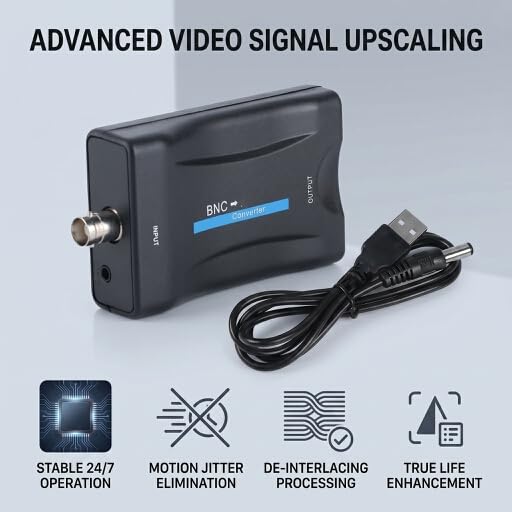 BNC to HDMI Converter, 1080P HD Adapter for Surveillance Monitor | 3D Anti-Jitter & Smearing, DCDI Fixes Jagged Edges, Scaler SD to HD, I2S Audio, 24/7 Stable for Surveillance & Industrial Use