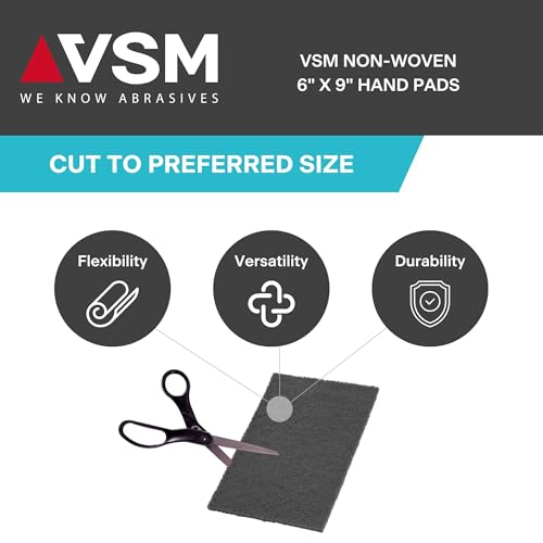 VSM Abrasives Non-Woven Hand Pads, 6"x 9", Light Duty Pack - 5 Ultra Fine (Gray) and 5 Extra Fine (White), Pack of 10 Scuff Pads