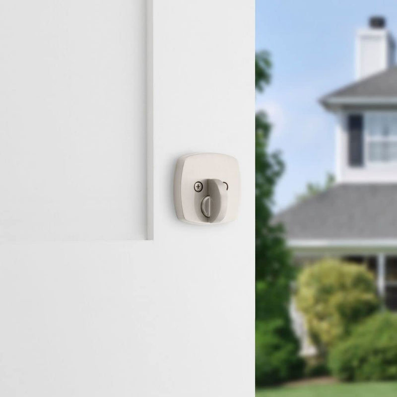 Kwikset Midtown Deadbolt Lock, Satin Nickel Modern Exterior Keyed Front Entry Door, Pick Resistant SmartKey Rekey Security, Single Cylinder Dead Bolt, with Microban Protection