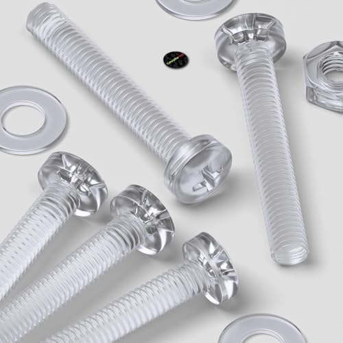 60x Clear Acrylic Pan Head Plastic Screws & Bolts M3 x 20mm, Nuts & Washers