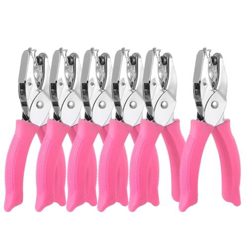 6 Pcs Handheld Craft Hole Punchers, Metal Paper Punchers, 1/4" Single-Hole Tag Punchers, Includes Rectangle, Star, Moon, Circle, Flower, Heart Shapes, Ideal for Binder & Scrapbooking