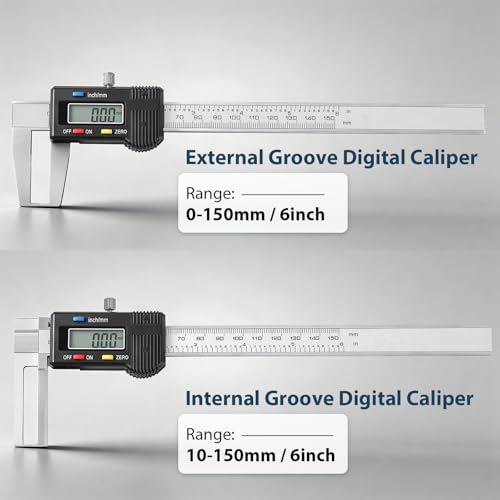 External Groove Digital Caliper 6'', 1mm Ultra-Thin Flat Tips