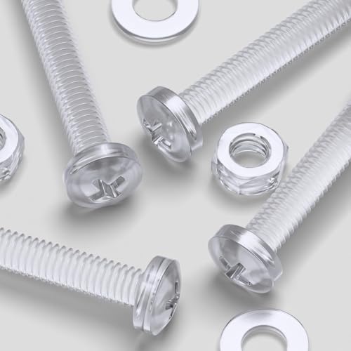 60x Clear Acrylic Pan Head Plastic Screws & Bolts M4 x 30mm, Nuts & Washers