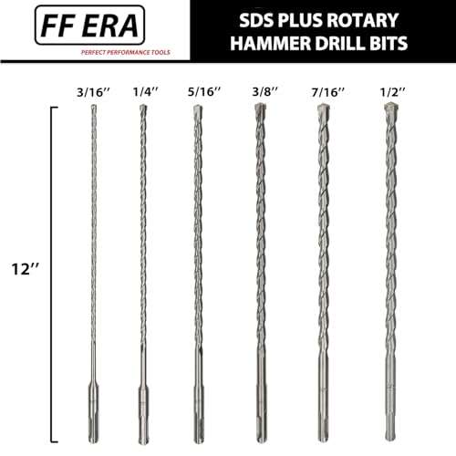 6Pcs 12Inch SDS Plus Rotary Hammer Drill Bits Set - Carbide Tipped - Rotary Hammer Drill Bits for Brick, Stone, Concrete (3/16'', 1/4'', 5/16'', 3/8'', 7/16'', 1/2'' x 12”) 6PCS(3/16'',1/4'',5/16'',3/8'',7/16'',1/2'' x 12”)