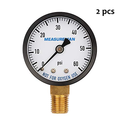 MEASUREMAN 2" Dry & Utility Pressure Gauge - 0-60Psi x 2 pcs, 1/4" NPT Lower Mount for Pool, Spa, Aquarium 2"