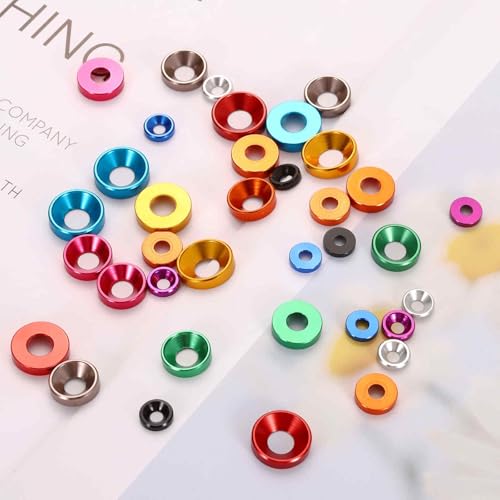 HARFINGTON 20pcs Countersunk Washer M5 Anodized Aluminum Alloy Finishing Washers, Screw Gaskets for Mechanical Accessories Parts, Silver
