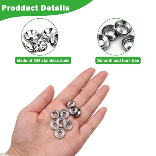 500 Pcs #8 Silver Finish Washers 304 Stainless Steel Finishing Washers Countersunk Cup 500Pcs #8
