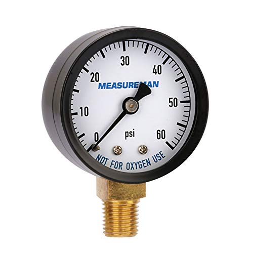 MEASUREMAN 2" Dry & Utility Pressure Gauge - 0-60Psi x 2 pcs, 1/4" NPT Lower Mount for Pool, Spa, Aquarium 2"