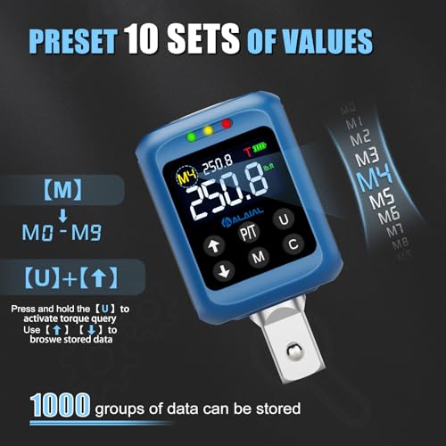 Digital Torque Adapter 1/2" Drive, 3.7-250.8 Ft-lb/5-340 Nm Light-blue