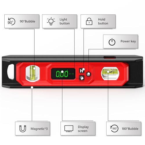 Digital Level 9-Inch, Torpedo Level and Protractor with Bright LED Display, Magnetic Base, Audio Indicator, IP54 Water Resistant for Construction Craftsman