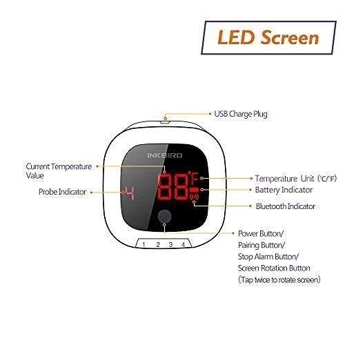 Inkbird Bluetooth Digital Wireless Meat Thermometer with 4 Probes Timer, Alarm,150 ft Barbecue Cooking Kitchen Food Meat Thermometer for Grill BBQ Smoker, Oven, Drum
