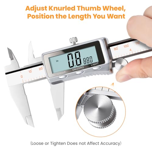 HARDELL Digital Caliper 8 Inch, Rechargeable All Metal W/Backlight Screen
