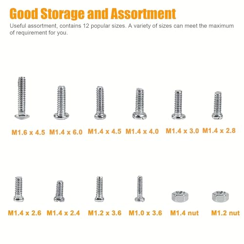 600pcs Watch and Glasses Repair Screws Kit 12-Kind Assortment with Compartment Organizer Screws Nuts for Watches Eyeglasses, Silvery