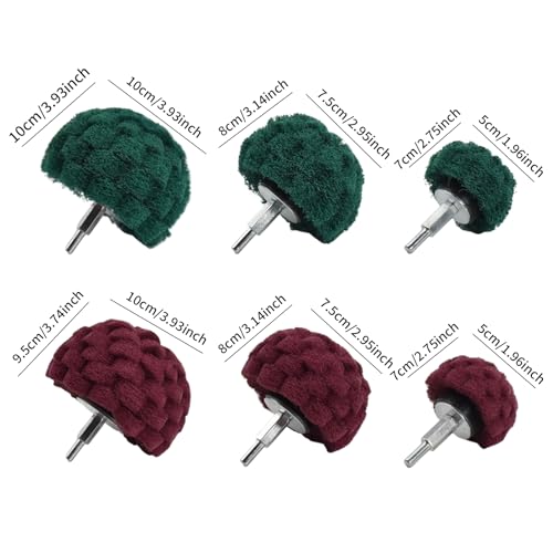6 Pcs Scouring Pads Non Woven Abrasive Drill Cleaning Kit, Abrasive Buffing Polishing Wheel Drill Attachment Set, 3 Green and 3 Red Green/Red