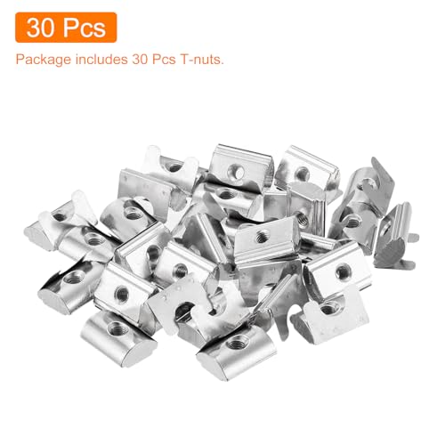 uxcell 30Pcs M5 T Nuts Roll in Spring, T Nut with Spring Sheet Carbon Steel Nickel Plated for 4545 Series Slot Aluminum Profile M5-0.8x20x15x7.6mm 30