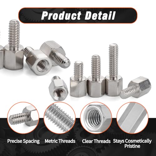 Hex Male-Female Standoffs, M5x30+8mm Standoff 50-Pcs 303 Stainless Steel