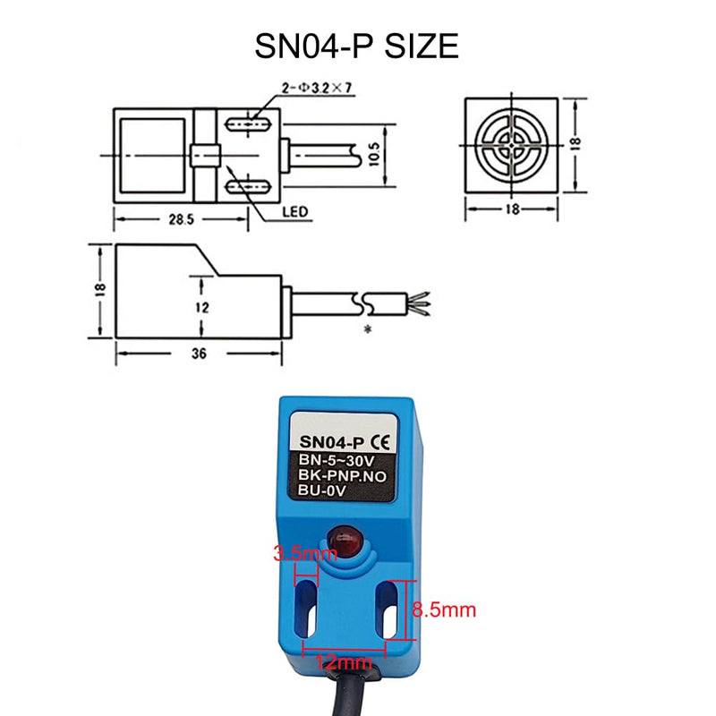 Square Inductive Proximity Sensor SN04-P Normally Open Detection Approach Switch PNP NO with TL PL SN Bracket (Blue, 4 Pack)