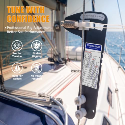 PT-1M Sailboat Rigging Tension Gauge, 800 lb Professional Hands-Free Force Gauge for 3/32", 1/8" & 5/32" Wire Cable, Marine Tension Gauge for Standing Rigging with Stainless Steel Anti-Loss Lanyard