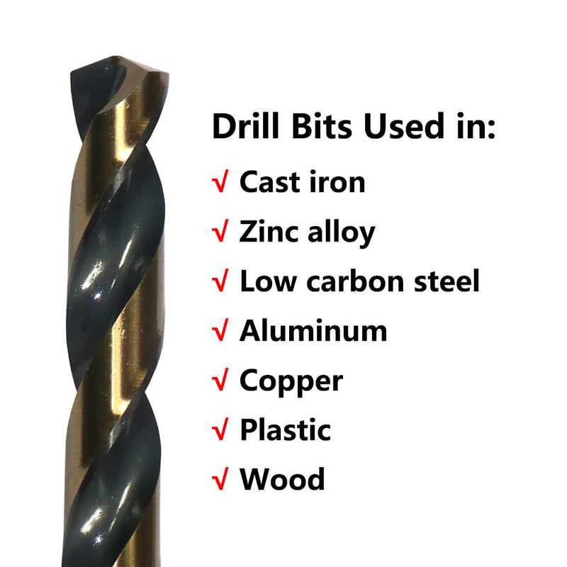 6PCS 1/2" HSS Black Gold Twist Drill Bits Set, 135 Degree Split Point, Jobber Metal Drill Bit, General Purpose for Use in Mild Steel, Copper, Aluminum, Zinc Alloy, Wood, and Plastic 1/2"(6PCS)
