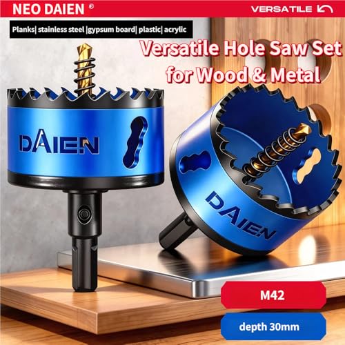 NEO DIAEN M42 Bi-Metal Hole Saw Kit for Home DIY, Woodworking & Furniture Installation | Versatile Cutter for Wood, Drywall, Plastic, PVC & Thin Metal (4Pcs (Home DIY Hole Saw Set)) 4Pcs (Home DIY Hole Saw Set)