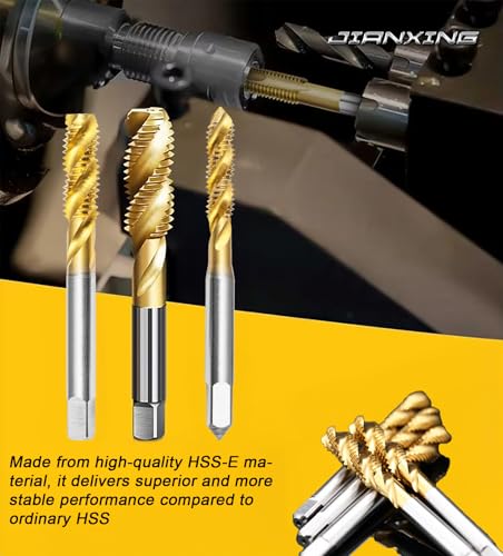 Professional M35 HSS-E Spiral Flute Tap Set 5/16"-18UNC, OH3 Limit, TiN Coated for Stainless Steel, Aluminum & Copper, 3 Flutes, 70mm Length（2 pcs） 2