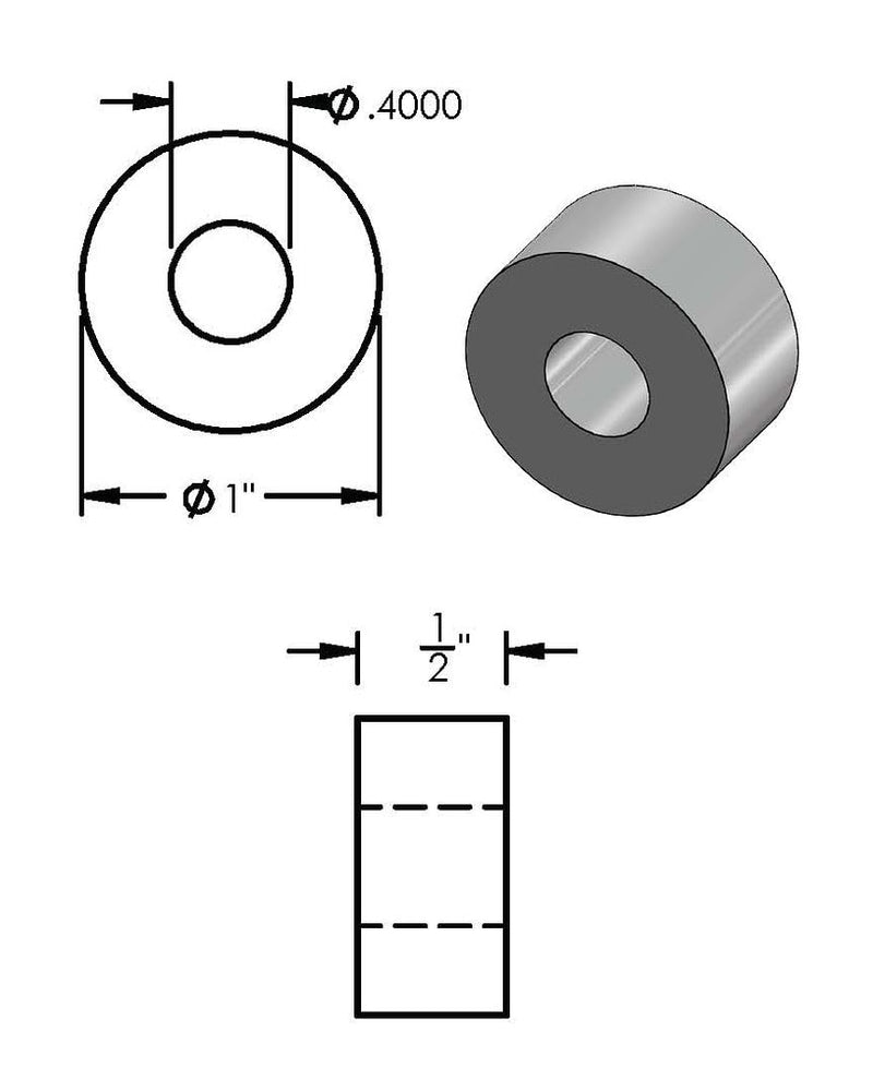 Black Aluminum Spacer 1" OD x 3/8" ID, Round Spacer, Fits Screws Bolts 3/8" or M10 by Metal Spacers Online (1/2" Length, 10 Pack) 1/2" Length
