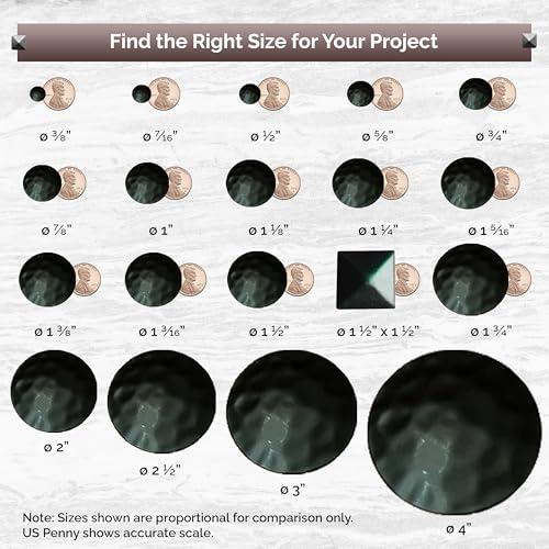Clavos, 3/4 inch Diameter, Round Decorative Nail Clavos, (50 Pack) Distressed, Matte Black Finish, 50