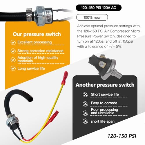 2025 Upgraded Air Pressure Switch Air Compressor 120-150 PSI Pressure Switch 120V AC for N003306SV N003307SV
