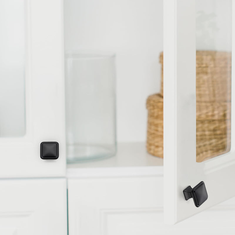 10 Pack Black Cabinet Knobs - 1.2" Square Drawer Knobs for Kitchen, Dresser, Cabinets - Matte Black Solid Hardware 10