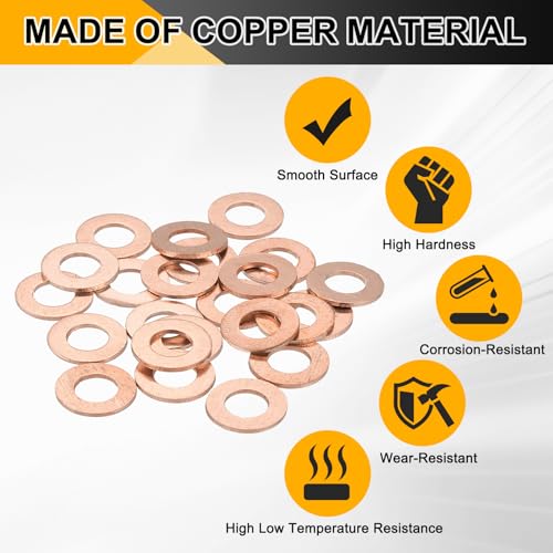 PATIKIL M6 Copper Flat Washers, (6mm ID 12mm OD 1.5mm Thick) (66 Pcs), Sealing Ring Automotive Drain Plug Gaskets Flat Oil Crush Washer Spacers, Suit for - Fasten Screws/Faucets 6mm x 12mm x 1.5mm 66