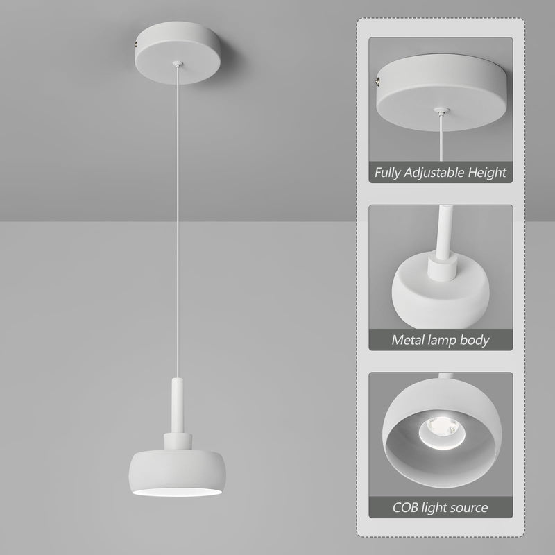 Pure White Pendant Light Fixtures Kitchen Island Mini Dome Hanging Light Fixtures LED COB Source Modern Hanging Lamp for Bedroom Living Room Dining Bar(1 Pack) 1-Pack